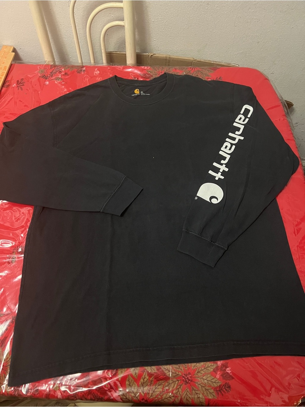 Carhartt Mens Loose Fit Heavyweight Long-Sleeve Logo Sleeve 2XL, Black